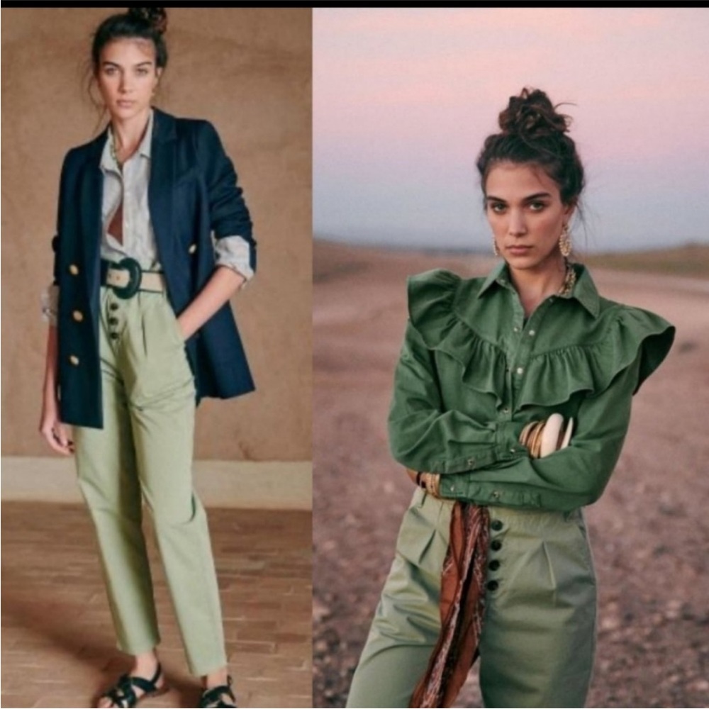 Sezane Austin paperbag waist belted trousers sz 34/ US 2